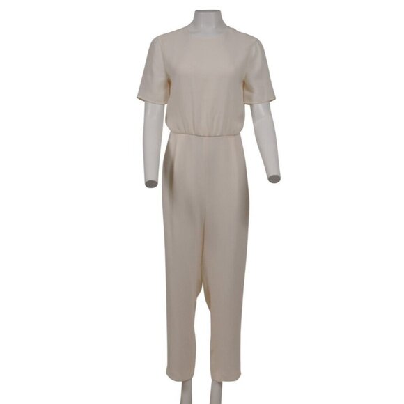 Max Mara Womens Round Neck Tie Baack Jumpsuit US 12 IT 46 Cream Acetate